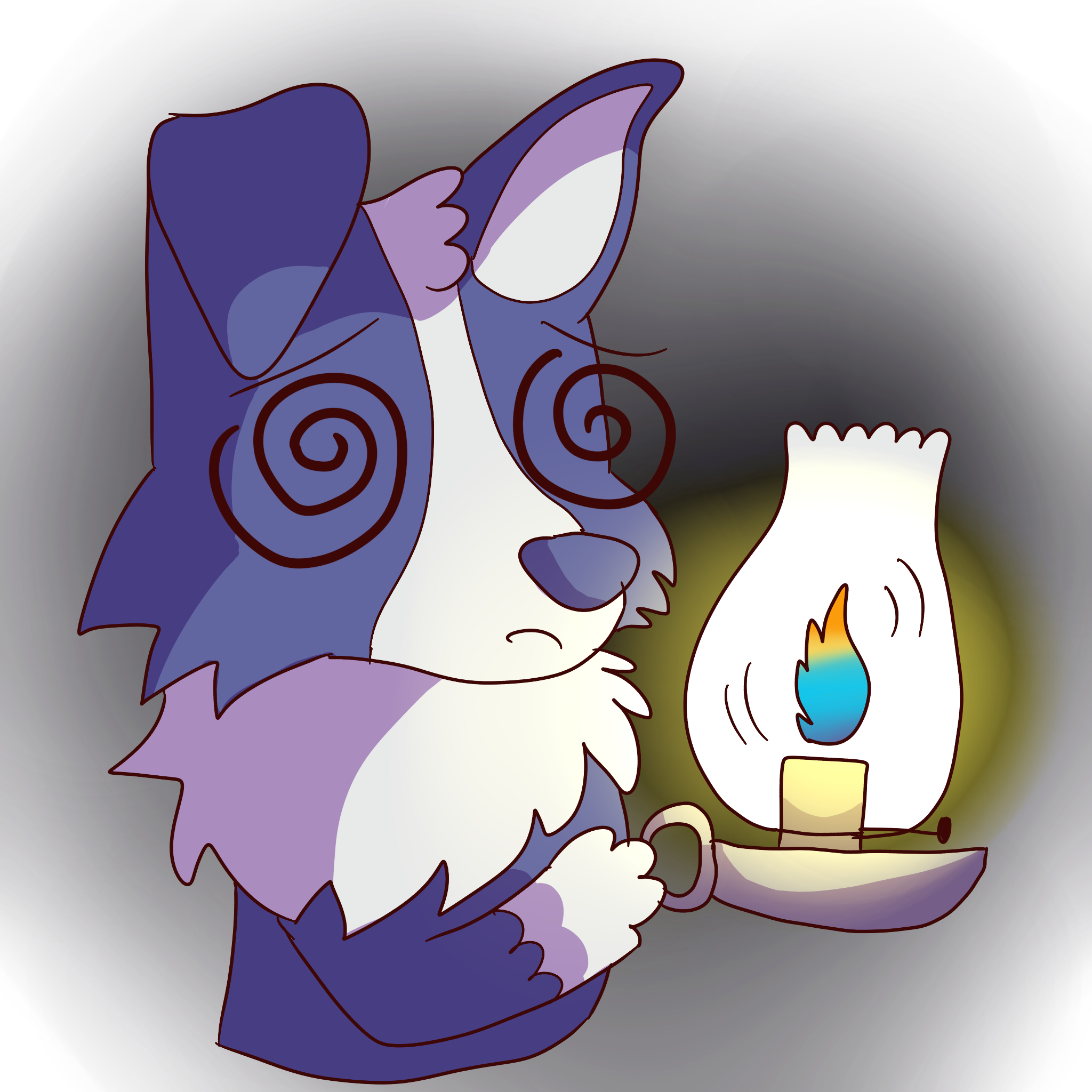 a blue dog looking dizzy holding a gas lamp. the lighting is very dramatic